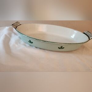Dru Holland Delft Blue Tulip Enameled Cast Iron Au Gratin Pan Enamelware Oval